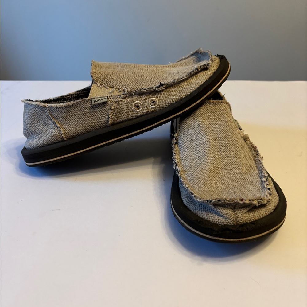 Sanuk Men's Frayed Canvas Loafers - Tan and Black